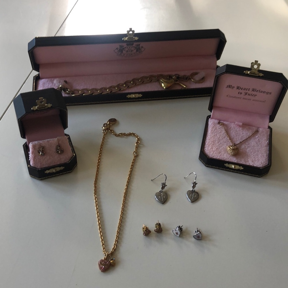 Juicy Couture necklace, earrings, charm bracelet